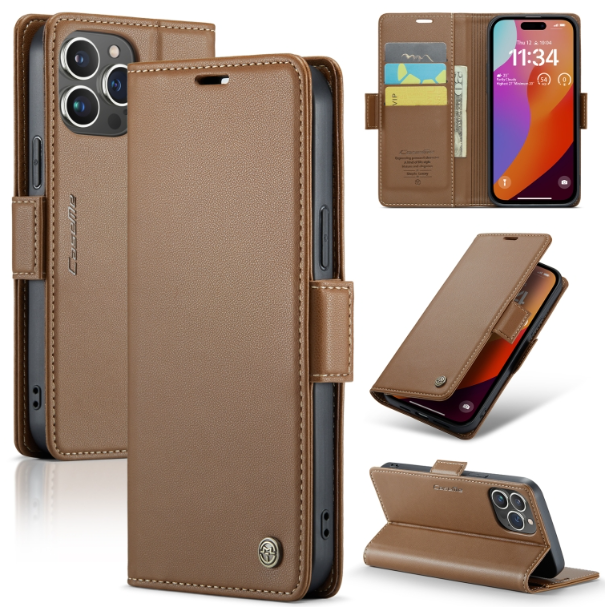 CaseMe Butterfly Buckle Litchi Texture RFID Anti-theft Wallet Case - For iPhone 15 Pro Max - mosaccessories